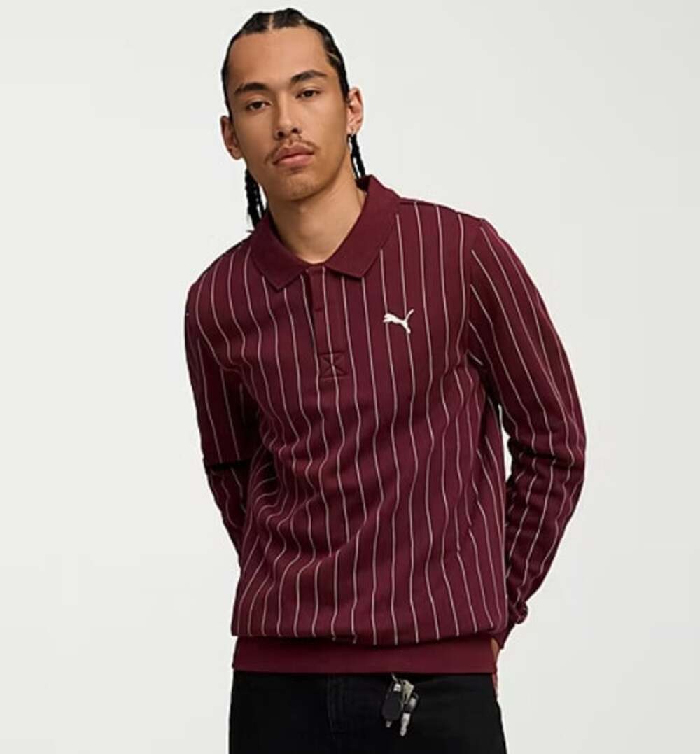 Puma Class Polo Men's Small Ruby Shimmer Long Sleeve Regular Fit Polo Shirt NWT